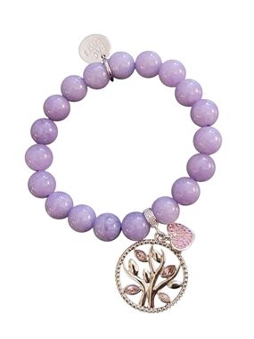 🥳5/$75!🥳 Lavender Beaded Bracelet with Tree of Life and Pink Heart Charms